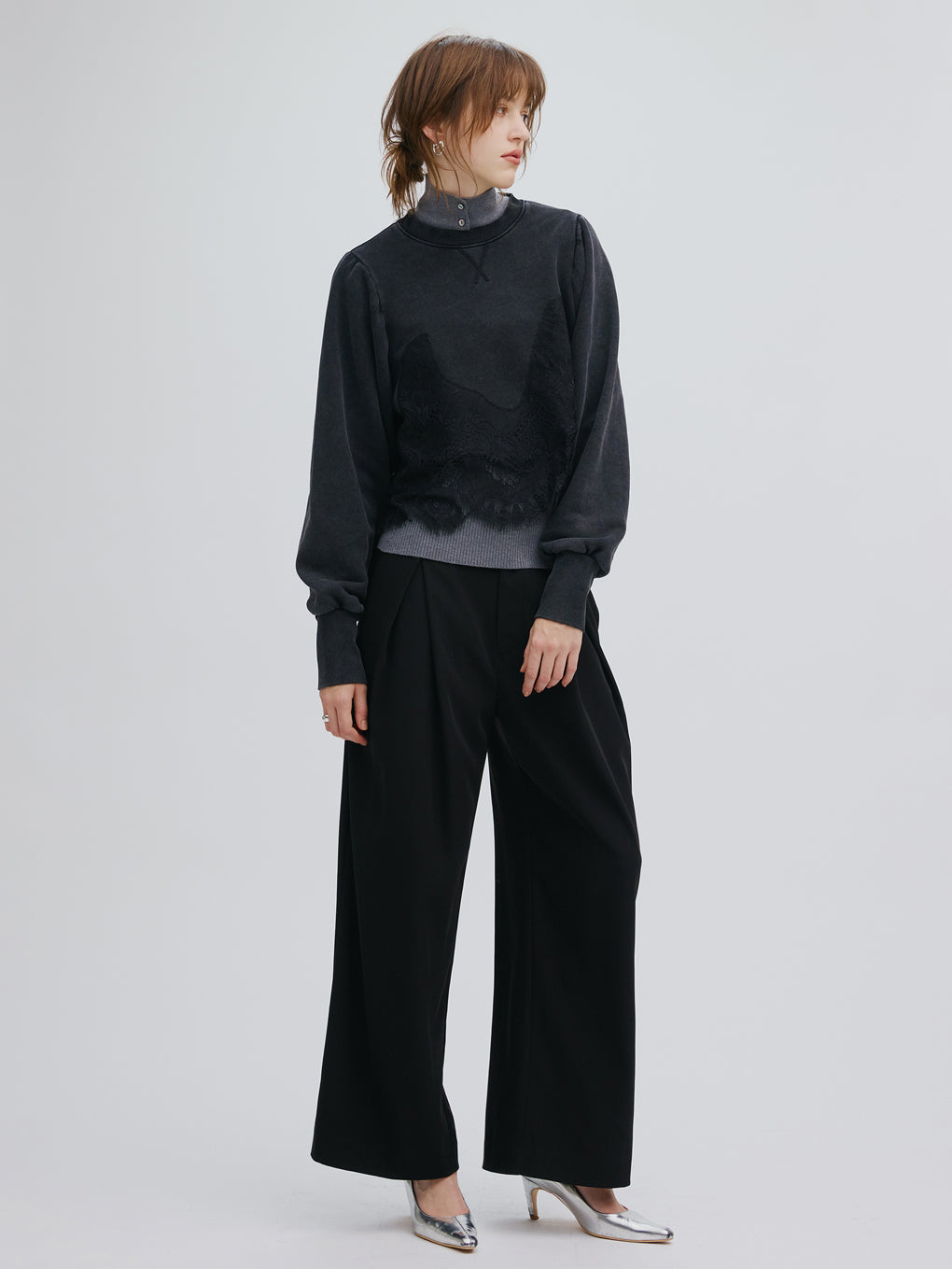 CHEMICAL OVERDYE LACE SWEAT TOP