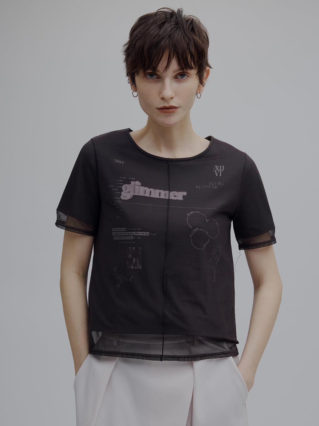 SHEER LAYERED GLIMMER GRAPHIC TEE