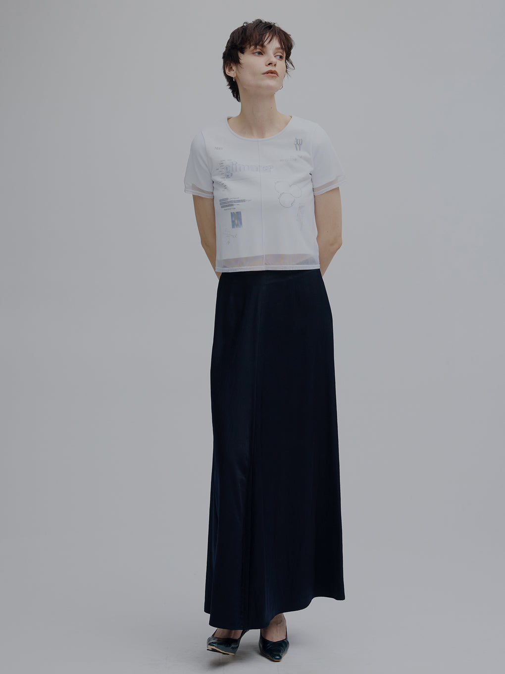 SHEER LAYERED GLIMMER GRAPHIC TEE