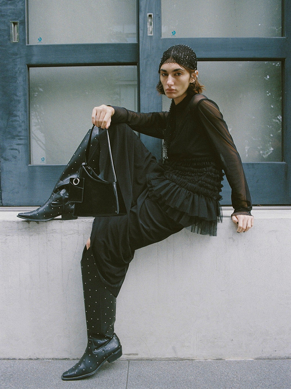 BLACK TULLE PENCIL LINE DRESS