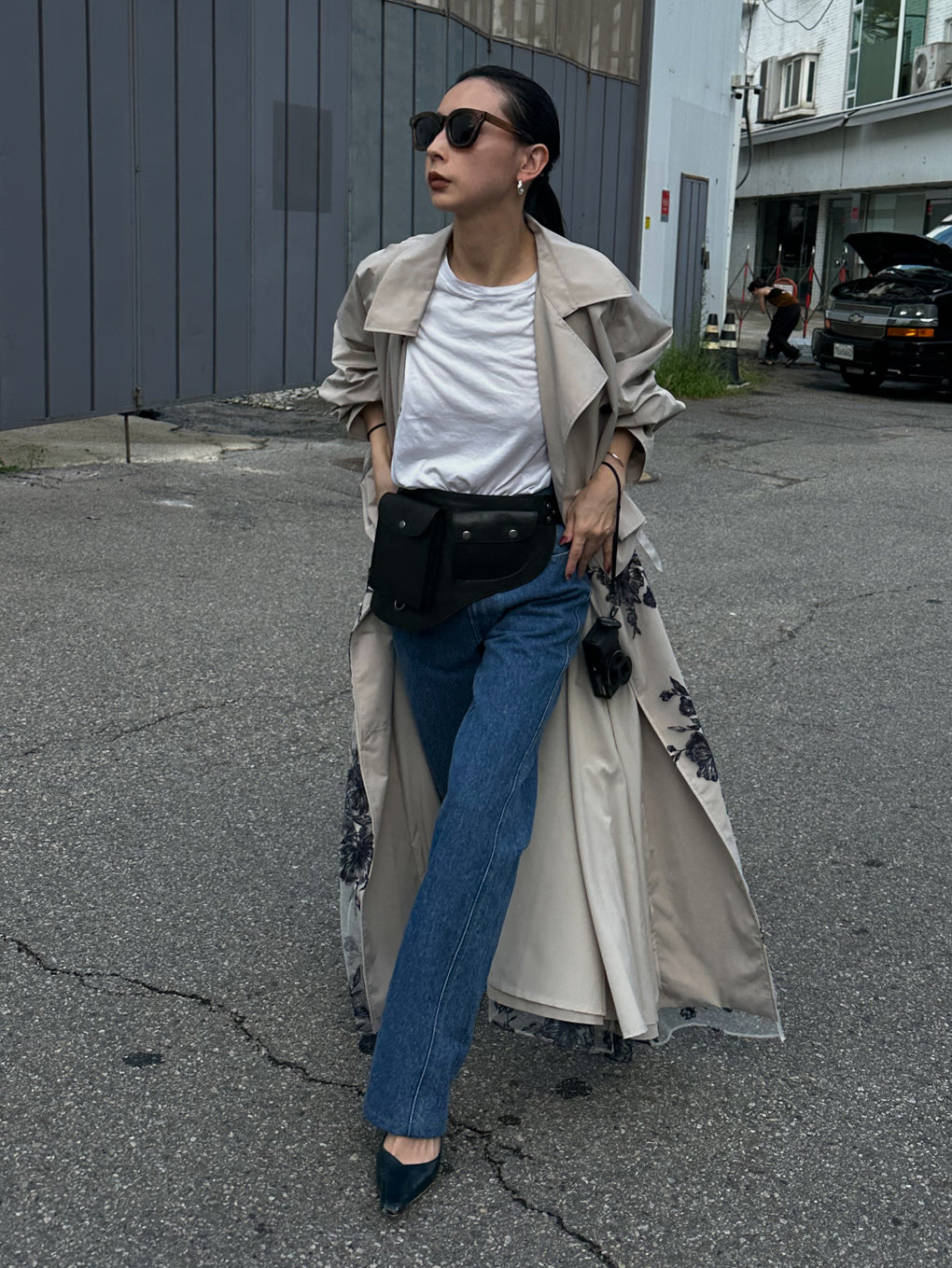 3WAY TULLE EMBROIDERY DOCKING TRENCH COAT