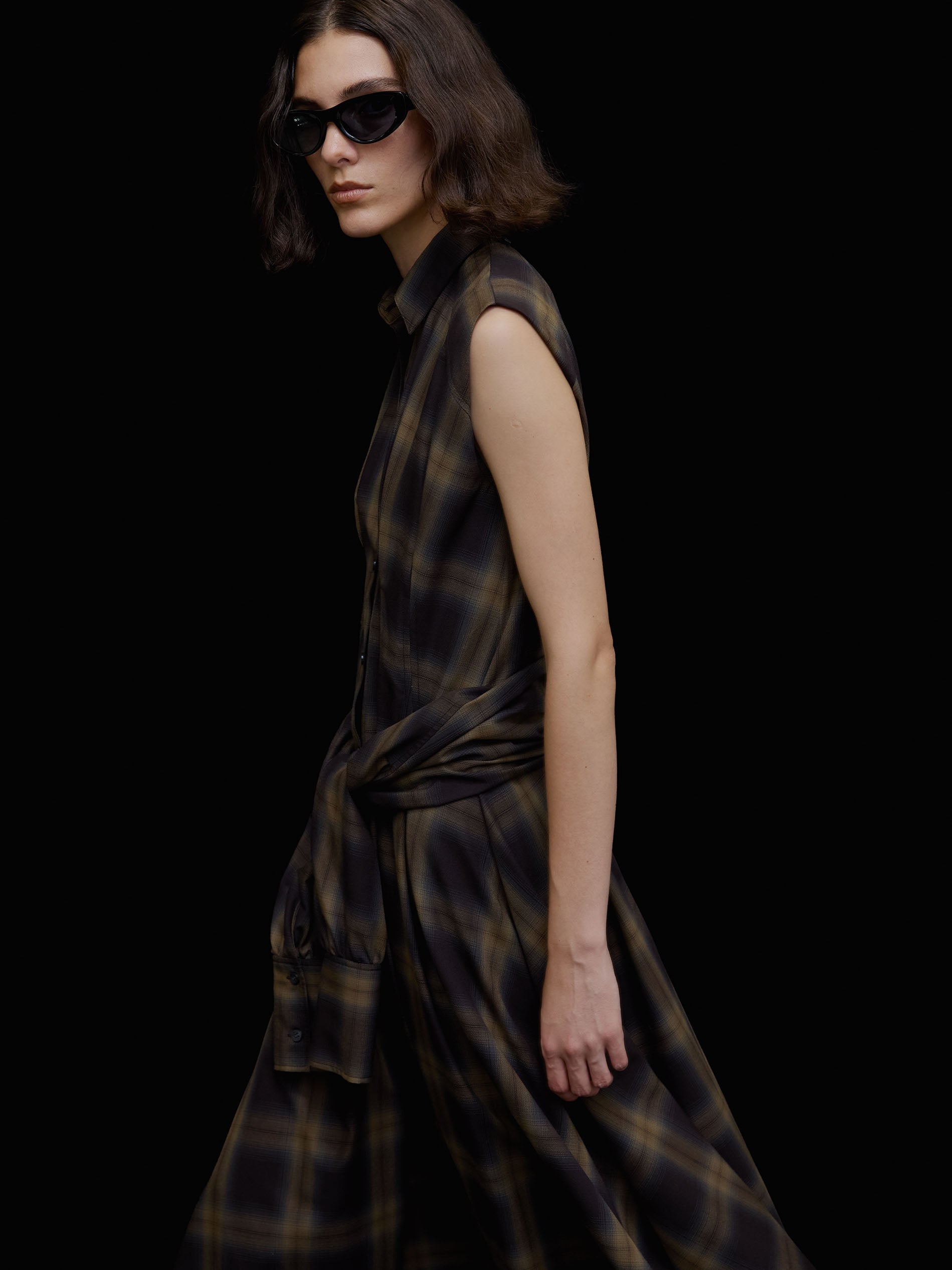 3WAY OMBRE CHECK FLARE DRESS