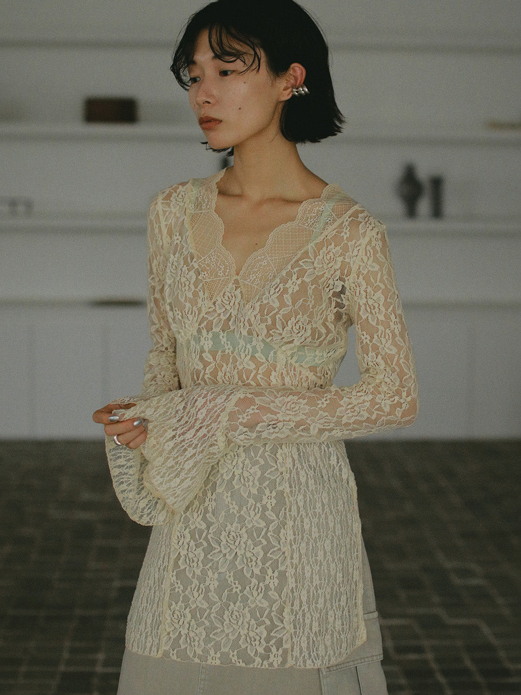 ameri vintage COMBINATION LACE TOP｜長袖