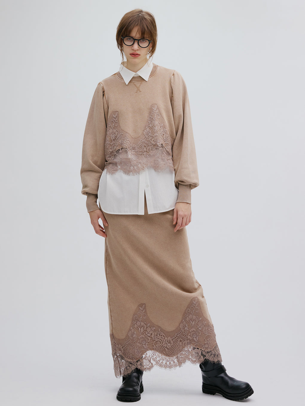 CHEMICAL OVERDYE LACE SWEAT SKIRT