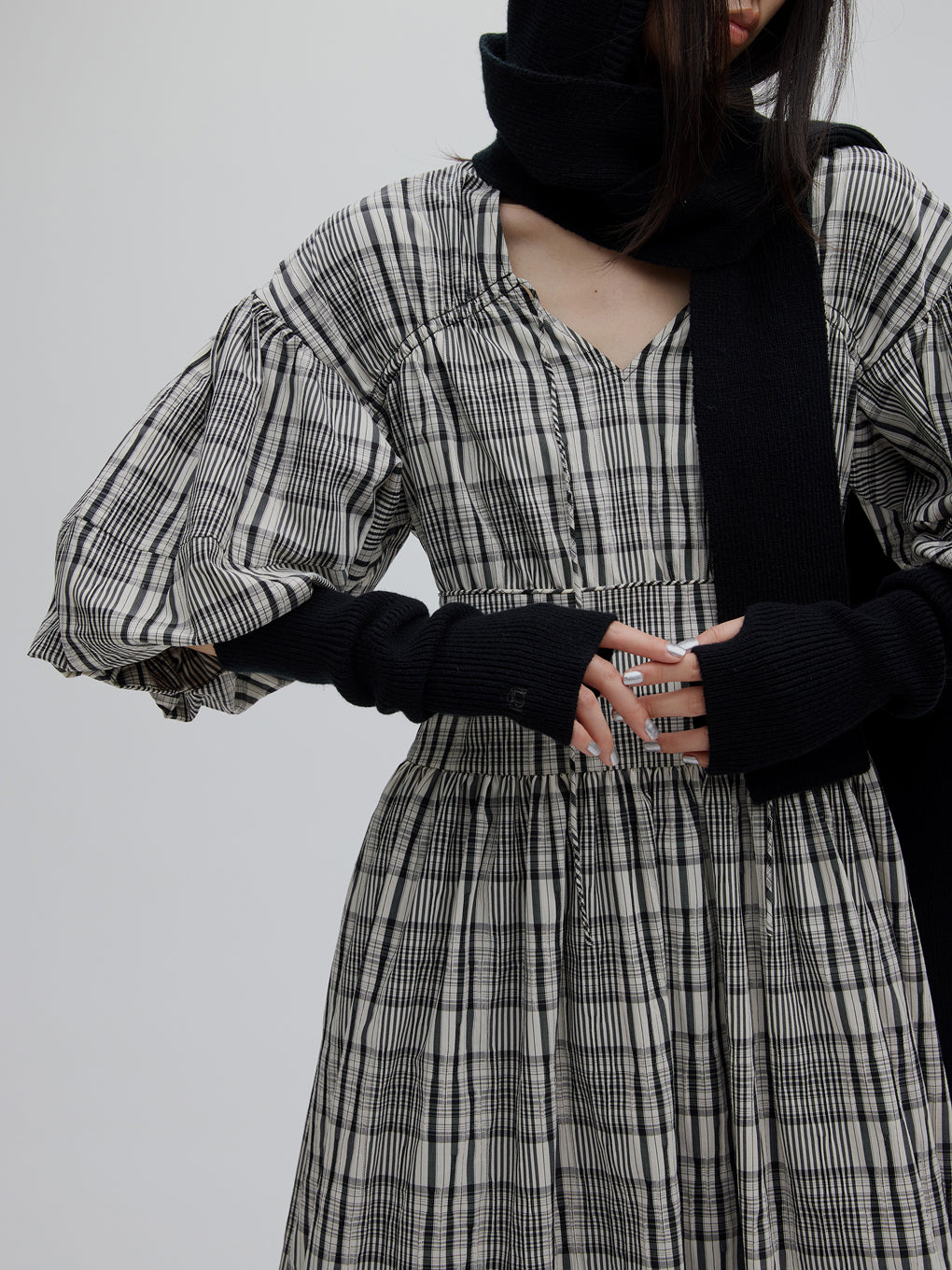 BALLOON SLEEVE CHECK DRESS