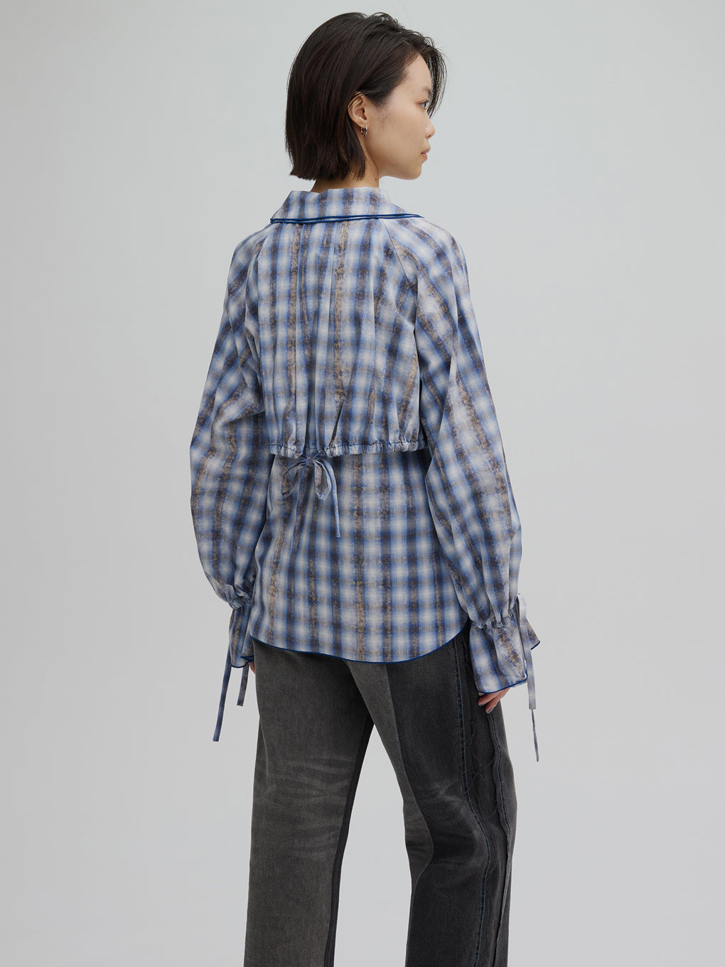 UNEVEN CHECK RIBBON SHIRT