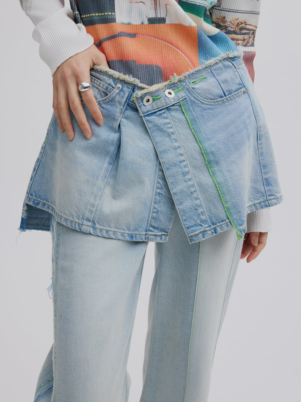 NEON STITCH REMAKE DENIM BELT