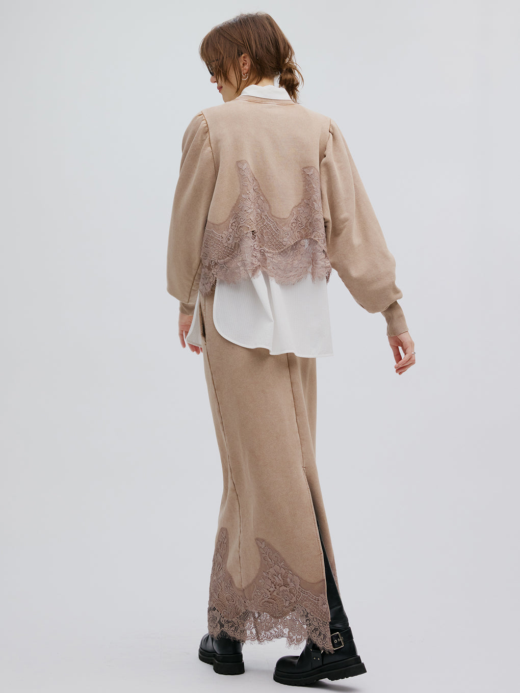 CHEMICAL OVERDYE LACE SWEAT SKIRT