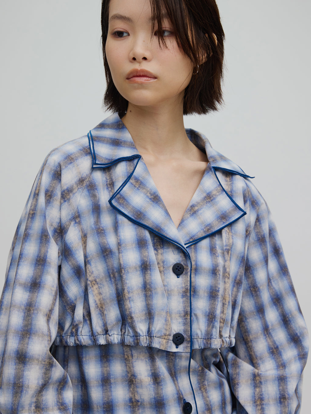 UNEVEN CHECK RIBBON SHIRT