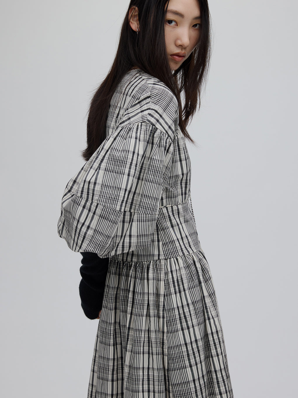 BALLOON SLEEVE CHECK DRESS