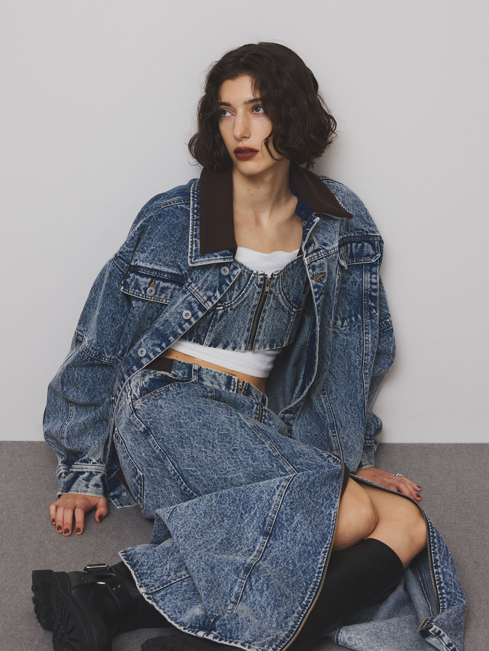 RIB MIX DENIM BUSTIER