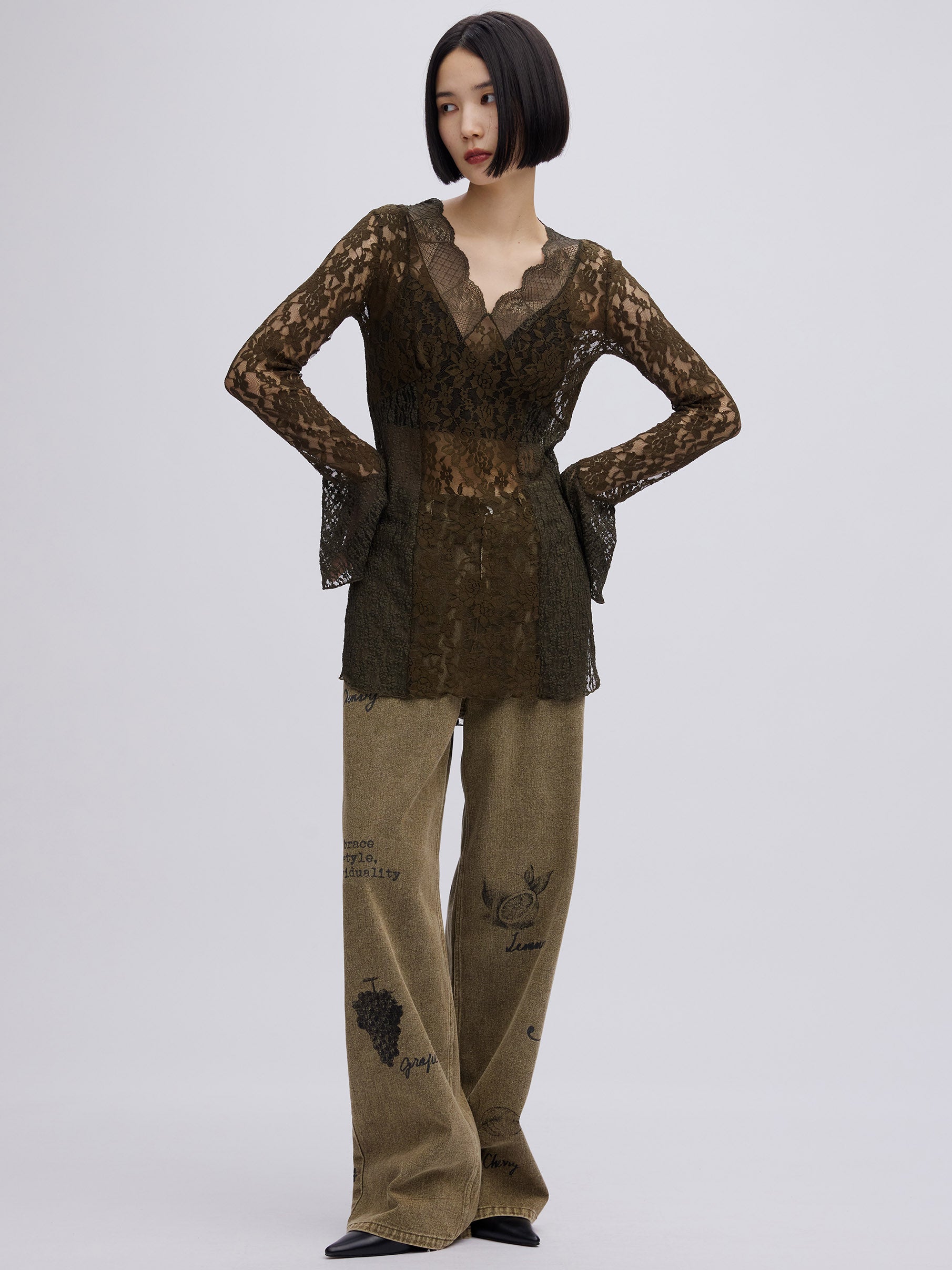 PAINT MOTIF PRINT DENIM PANTS