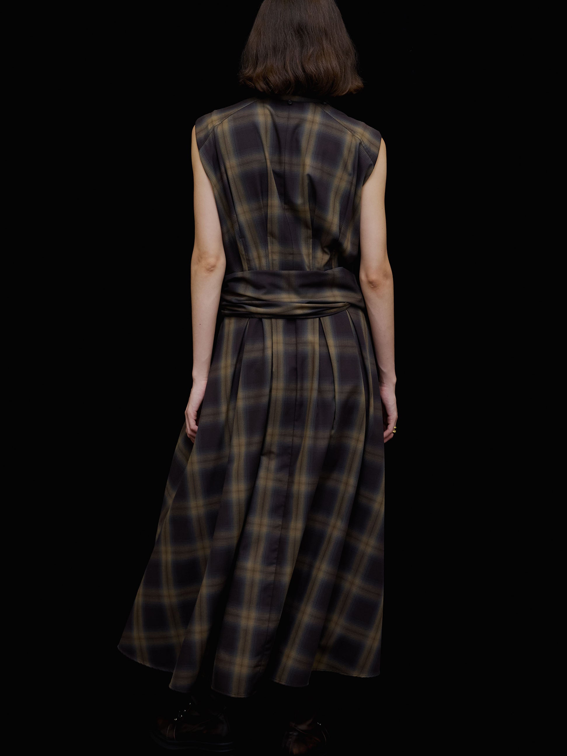3WAY OMBRE CHECK FLARE DRESS