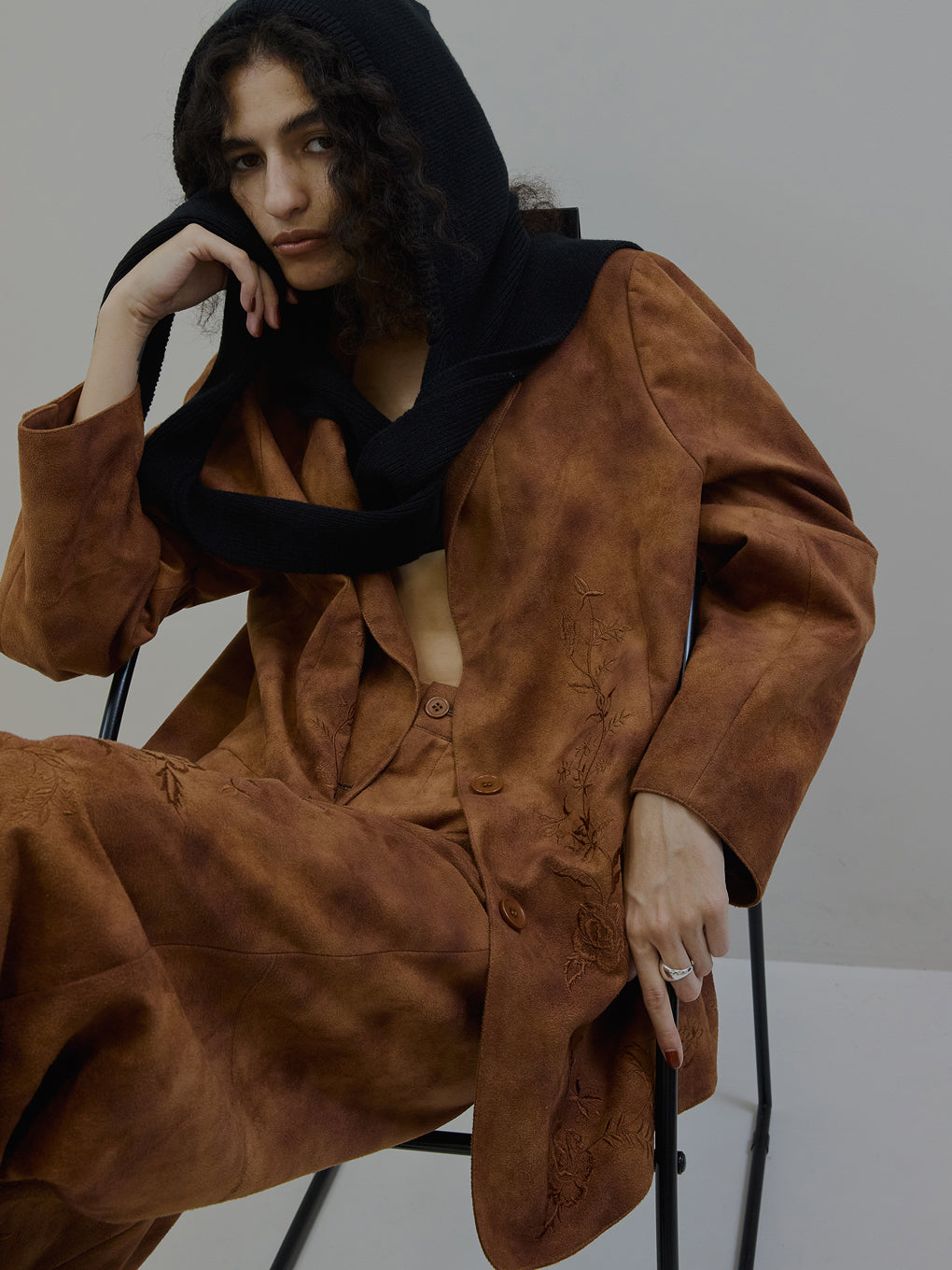 SYNTHETIC SUEDE EMBROIDERY JACKET