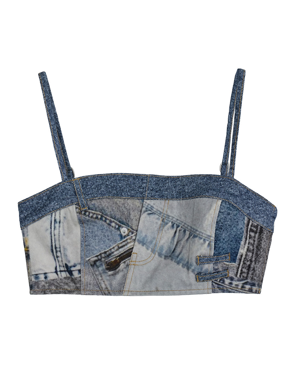 DENIM PATCHWORK PRINT BUSTIER