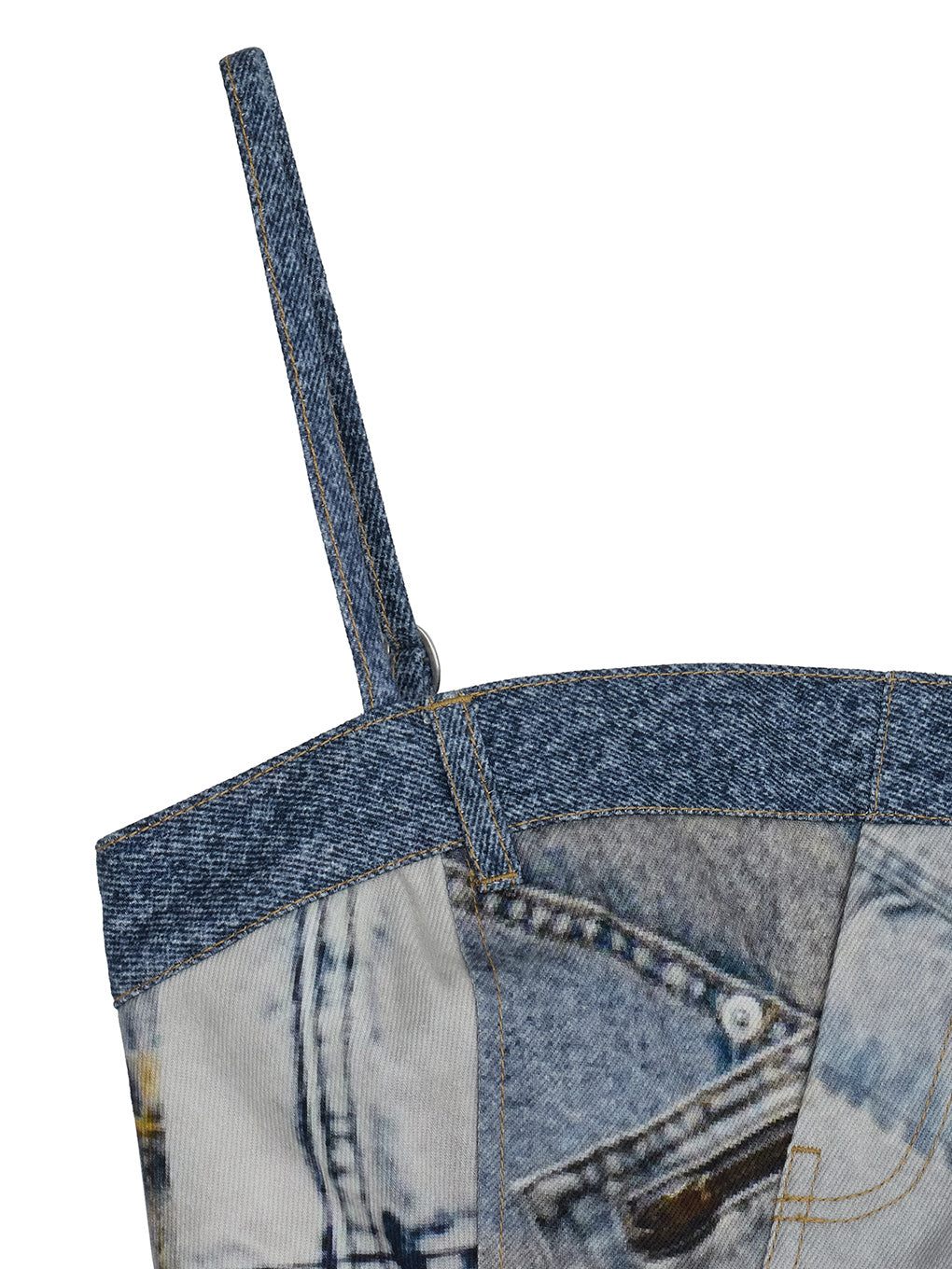 DENIM PATCHWORK PRINT BUSTIER