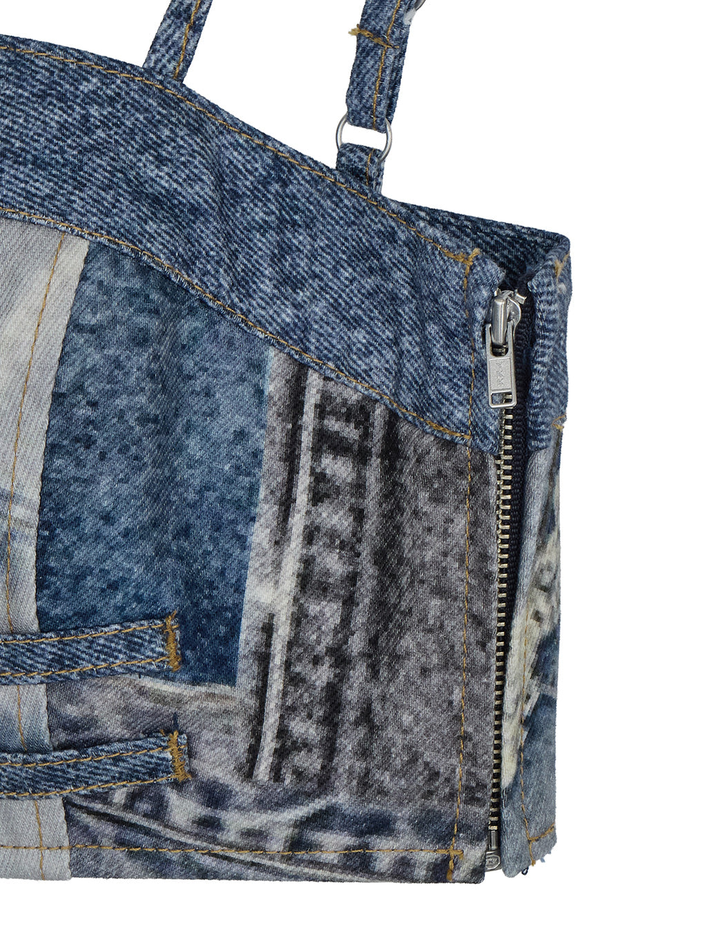 DENIM PATCHWORK PRINT BUSTIER