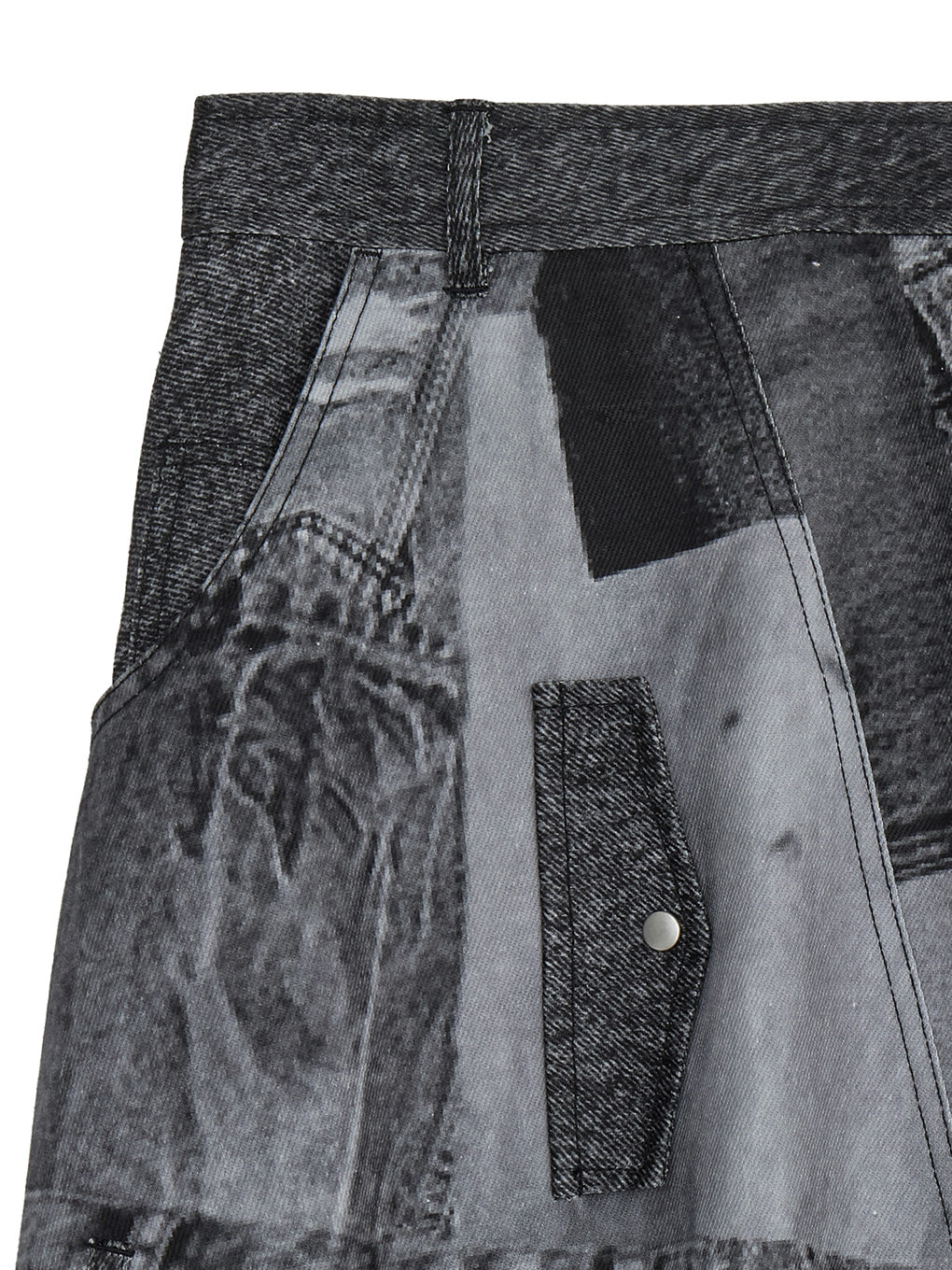 DENIM PATCHWORK PRINT SKIRT