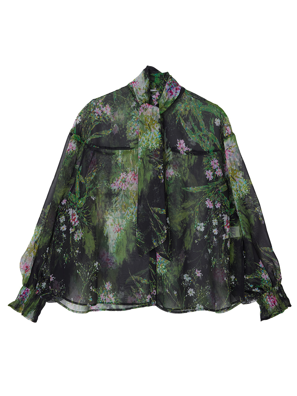 2WAY HOLOGRAM FLOWER SHEER BOW TIE SHIRT