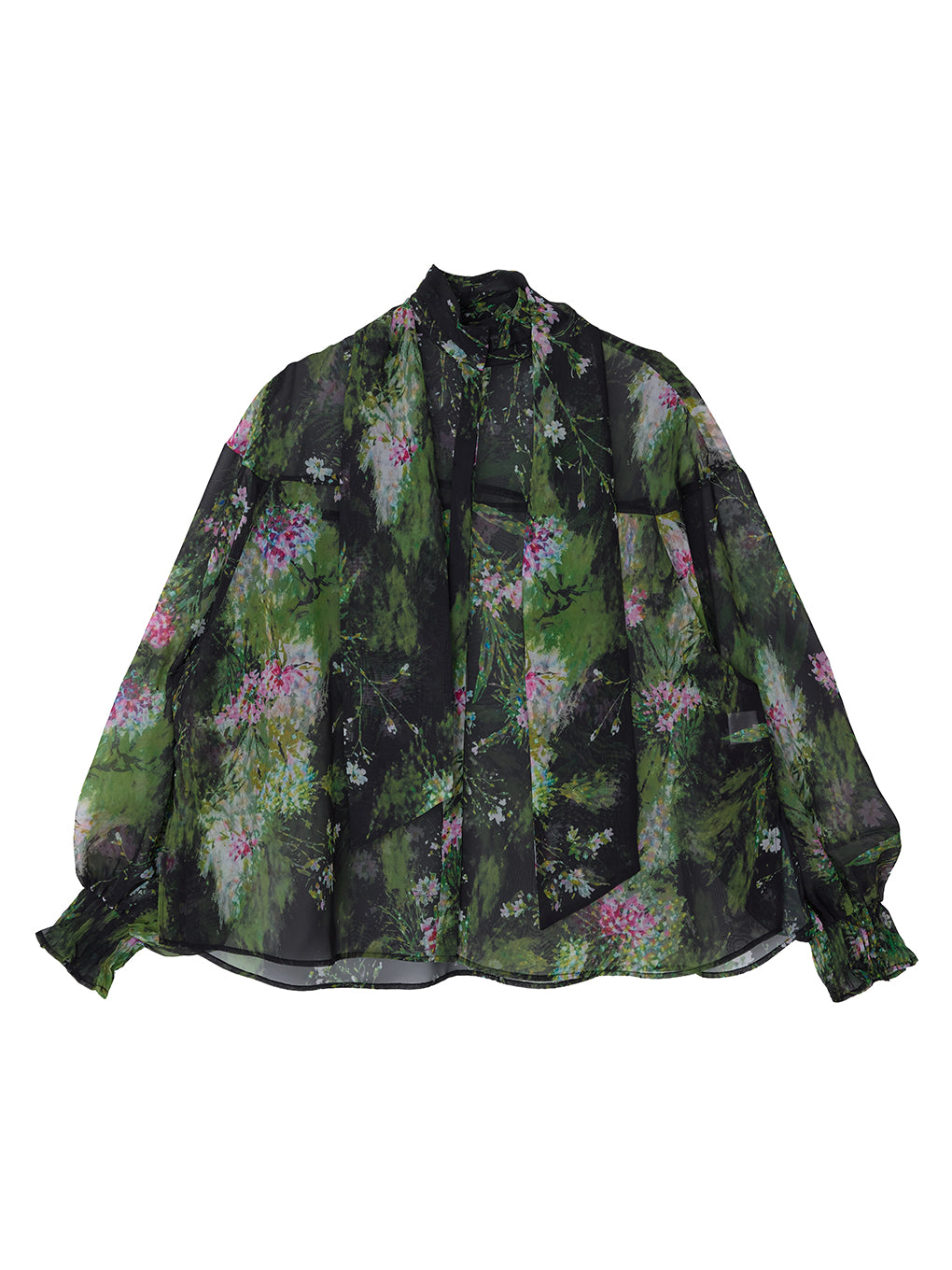 2WAY HOLOGRAM FLOWER SHEER BOW TIE SHIRT