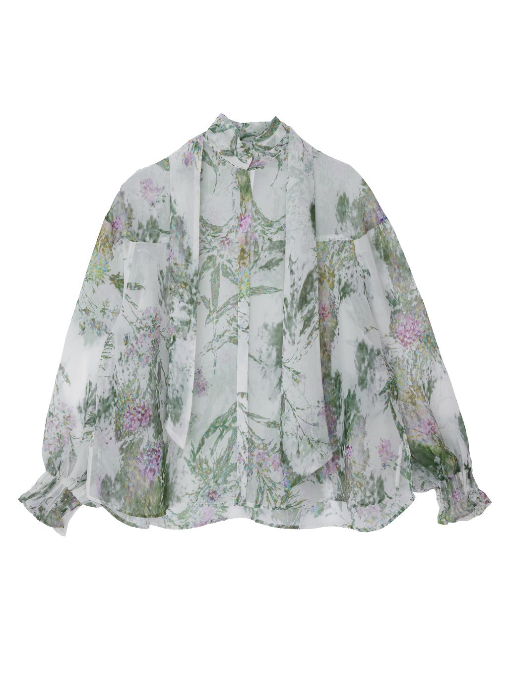 2WAY HOLOGRAM FLOWER SHEER BOW TIE SHIRT