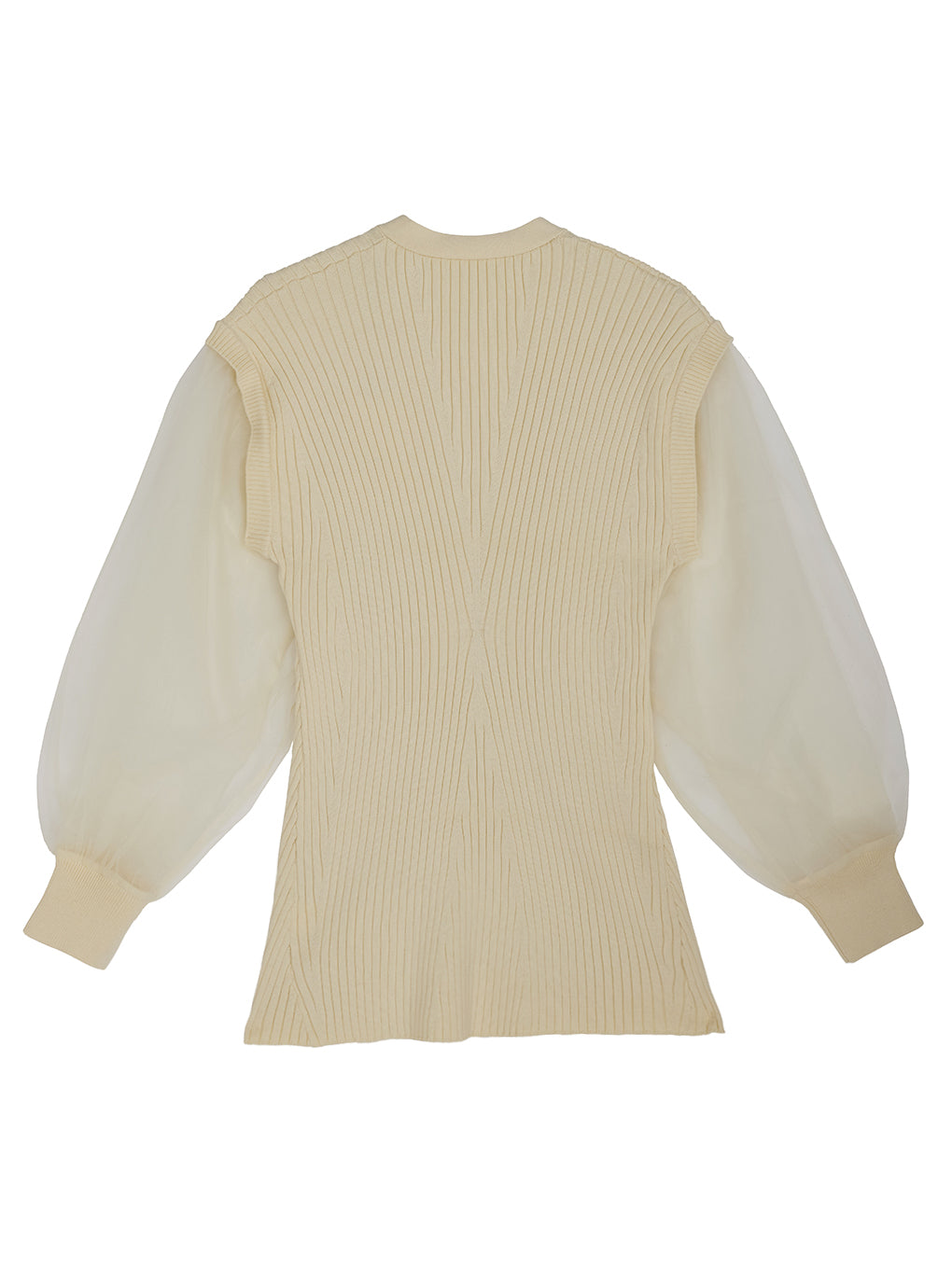 SHEER SLEEVE WAVE KNIT CARDIGAN