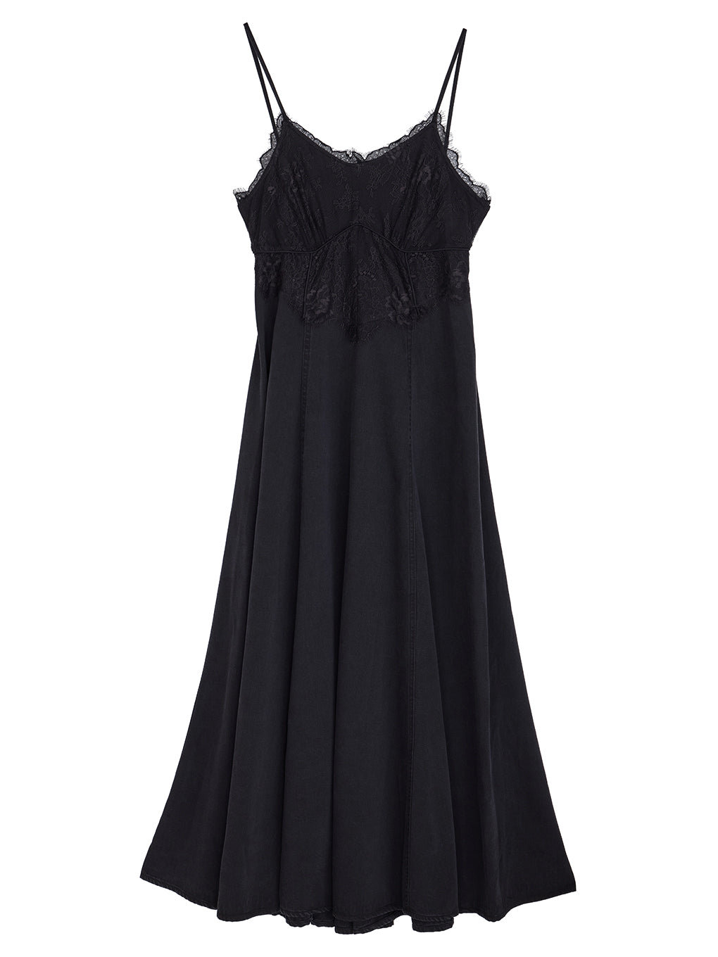 LACE DOCKING TENCEL DENIM FLARE DRESS