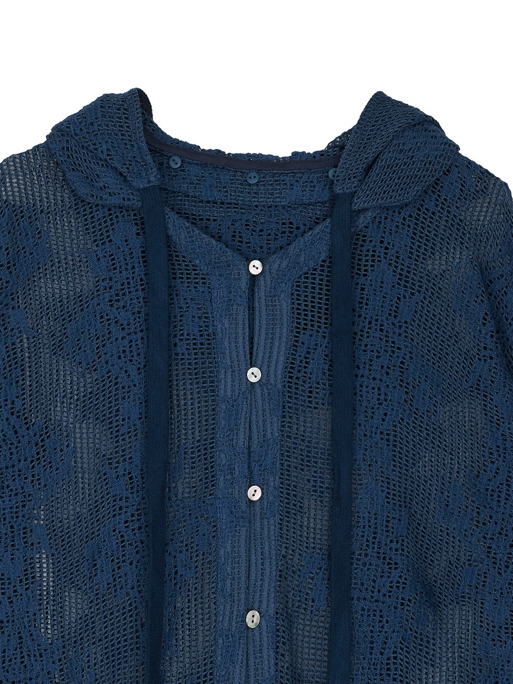 2WAY MESH DAMASK EMBROIDERY HOOD BLOUSE