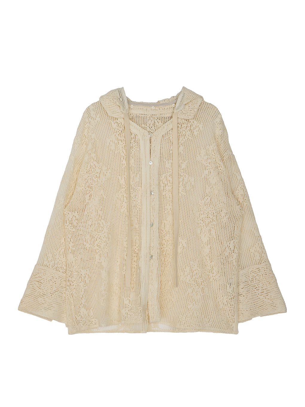 2WAY MESH DAMASK EMBROIDERY HOOD BLOUSE
