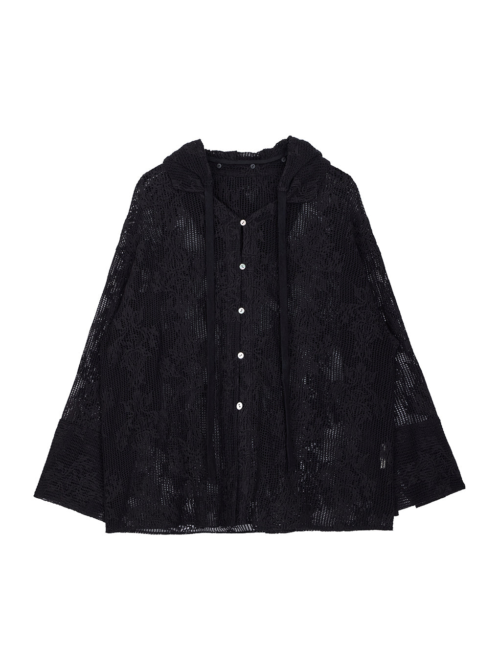 2WAY MESH DAMASK EMBROIDERY HOOD BLOUSE