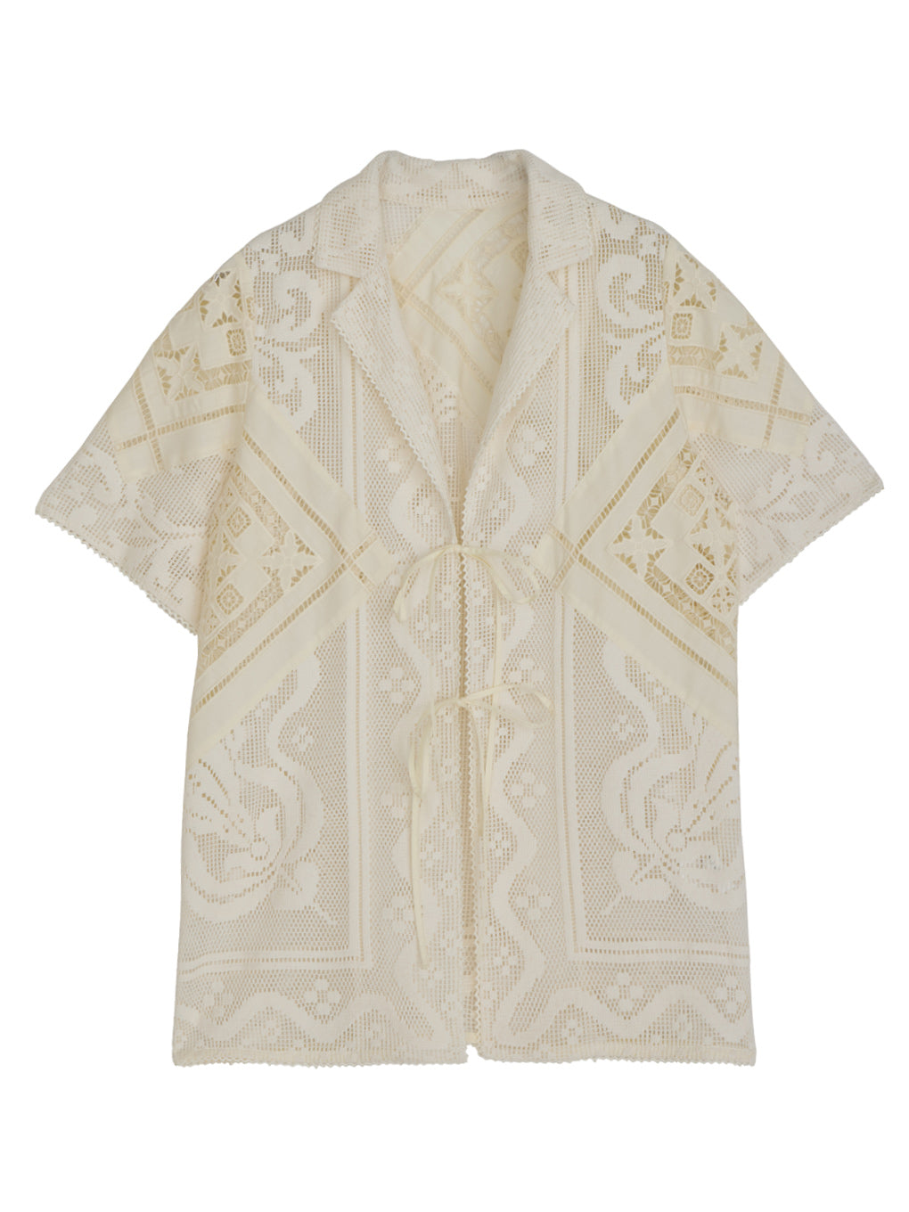 LACE COMBI HALF SLEEVE JACKET SHIRT
