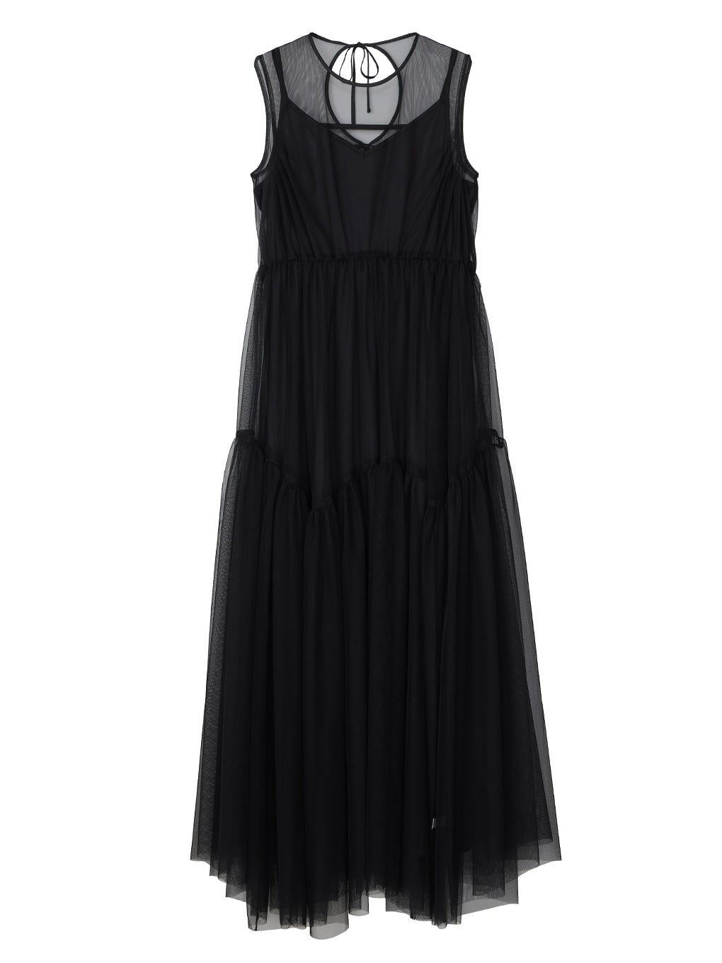 BLACK TULLE WAVE TIERED DRESS
