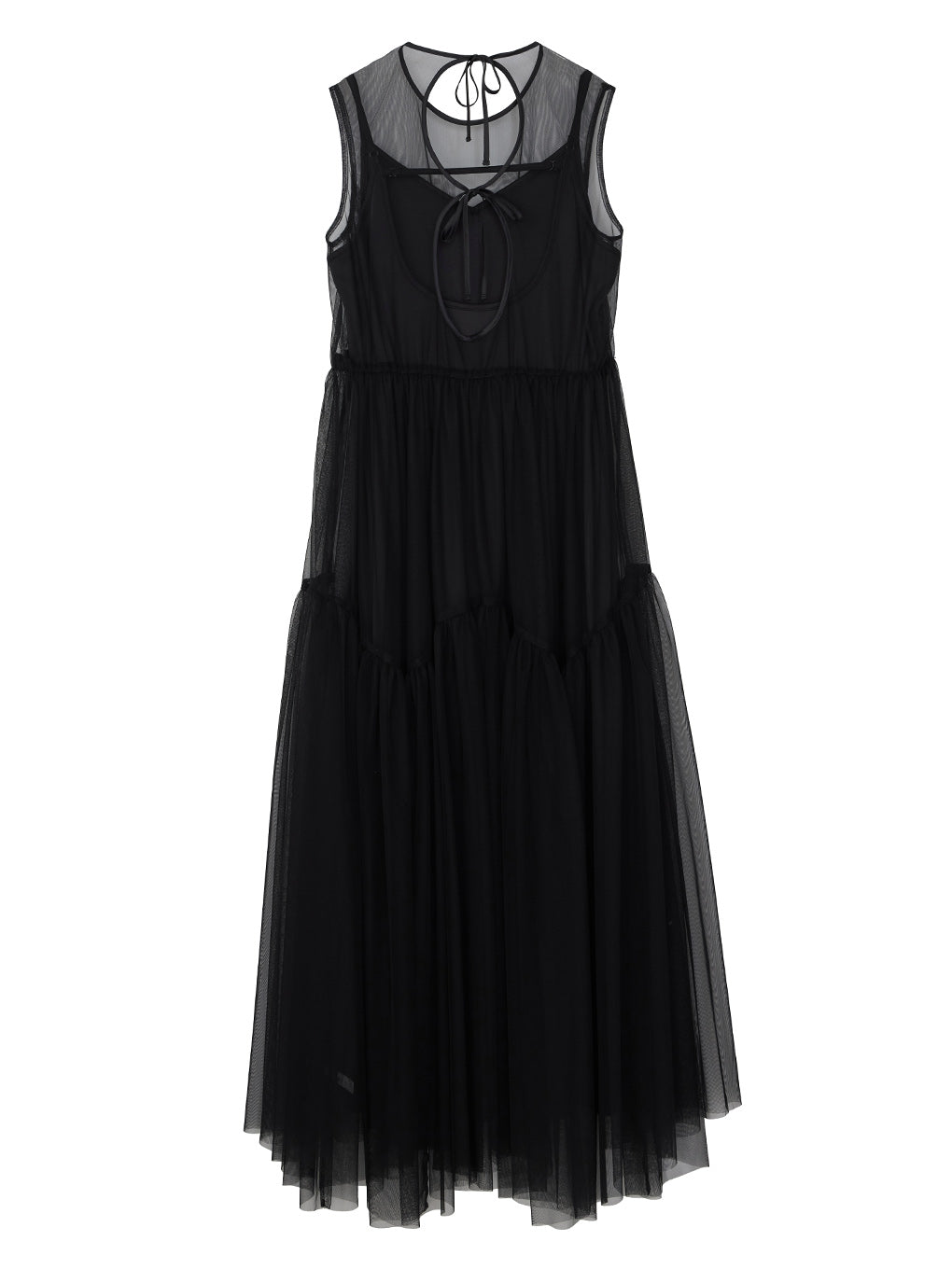 BLACK TULLE WAVE TIERED DRESS