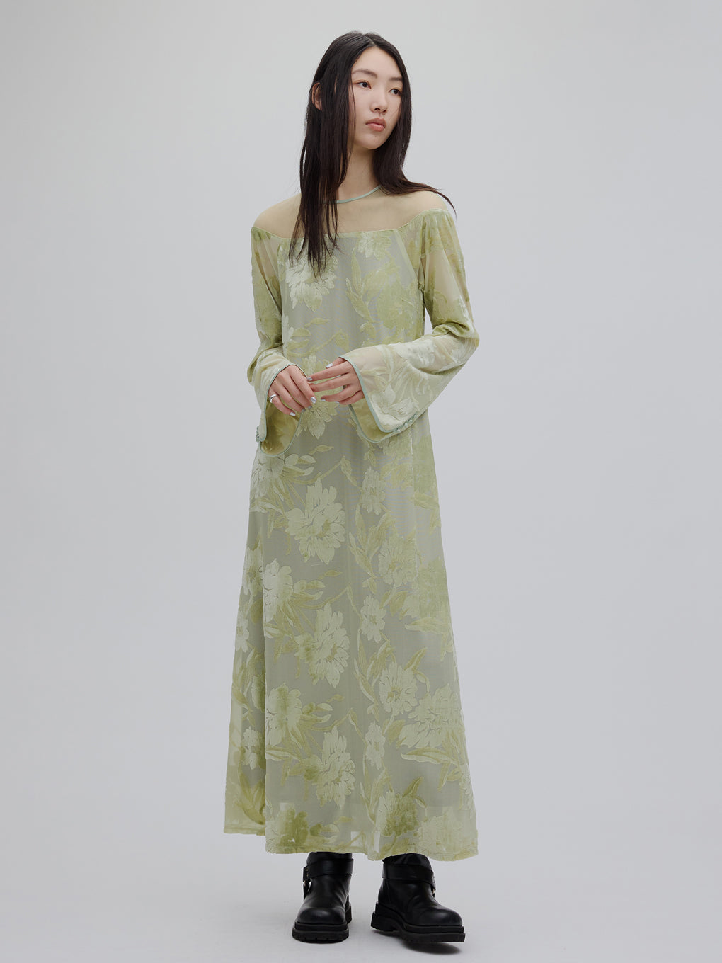 SHEER JACQUARD A LINE DRESS