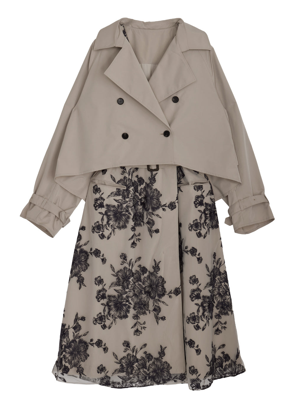 3WAY TULLE EMBROIDERY DOCKING TRENCH COAT