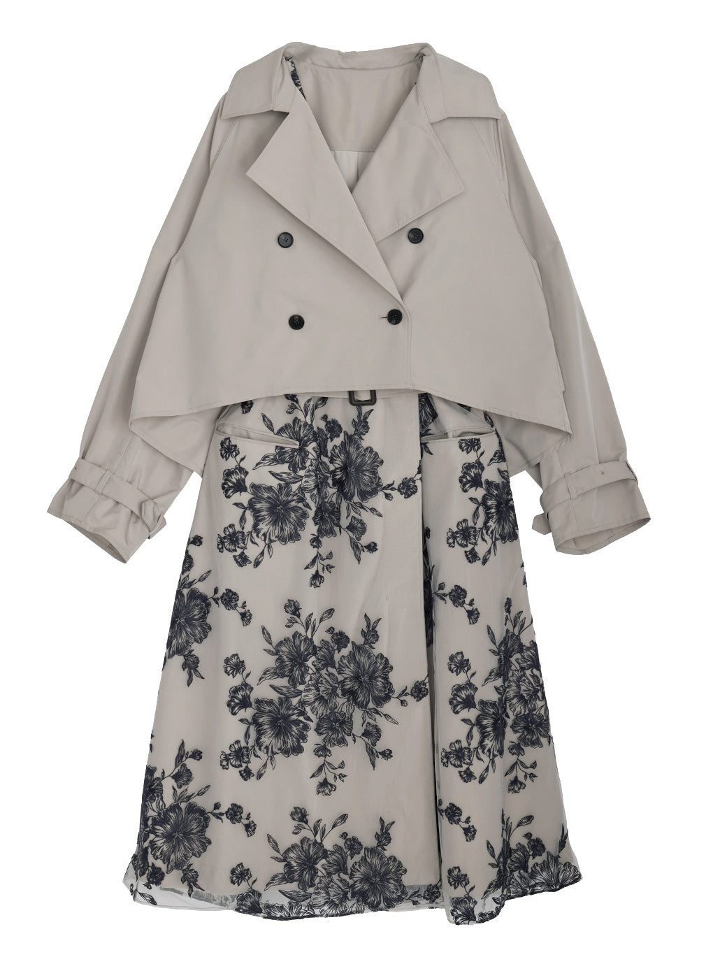 3WAY TULLE EMBROIDERY DOCKING TRENCH COAT