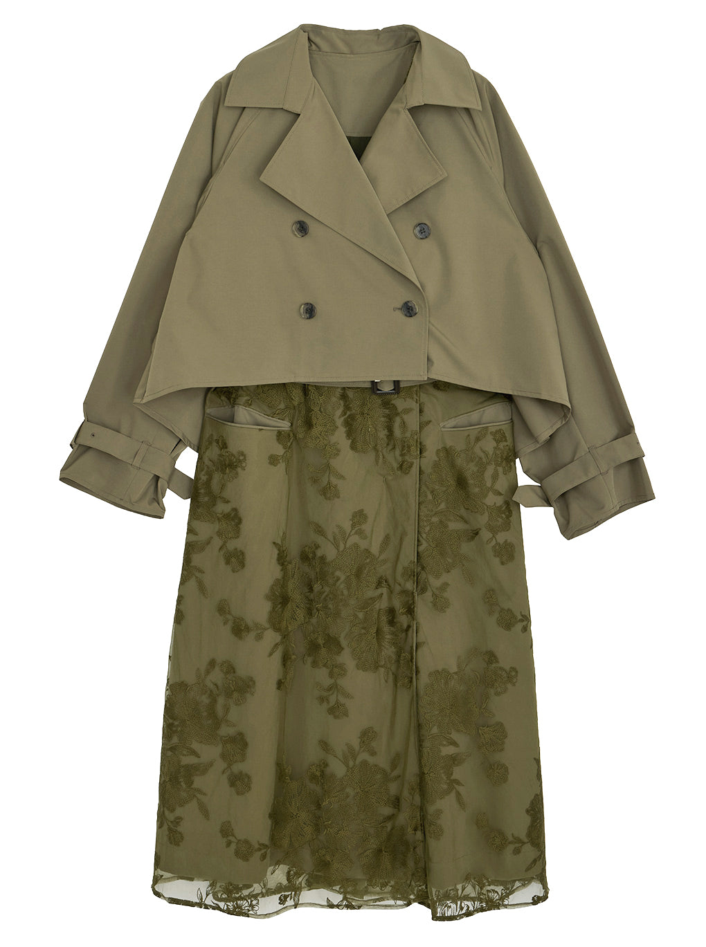3WAY TULLE EMBROIDERY DOCKING TRENCH COAT