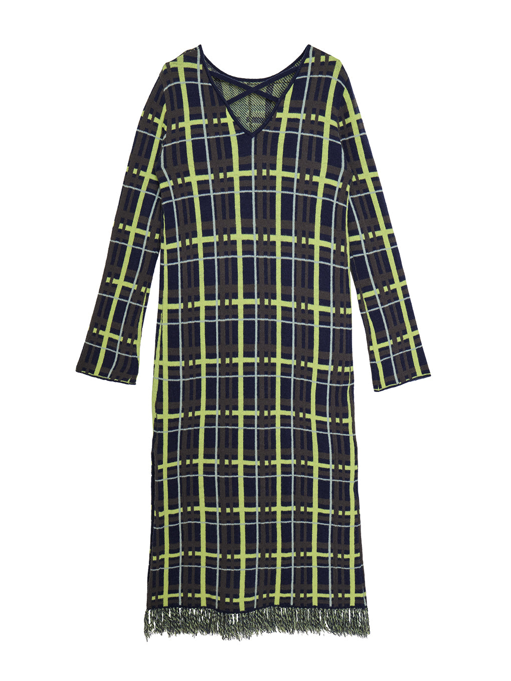2WAY HANDWRITING CHECK KNIT DRESS