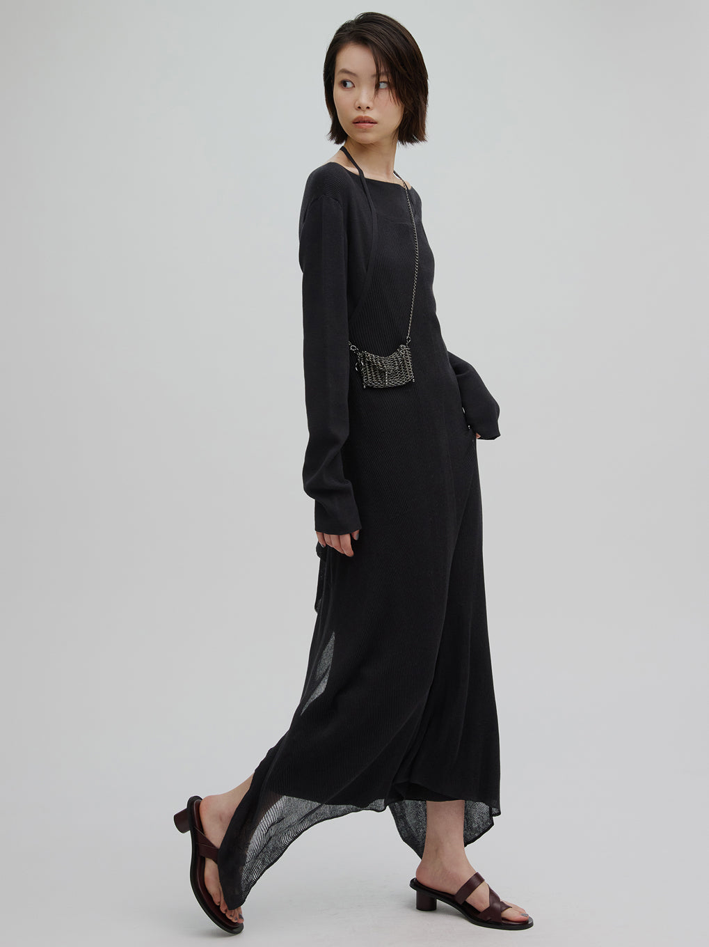 HALTER NECK LAYERED KNIT DRESS