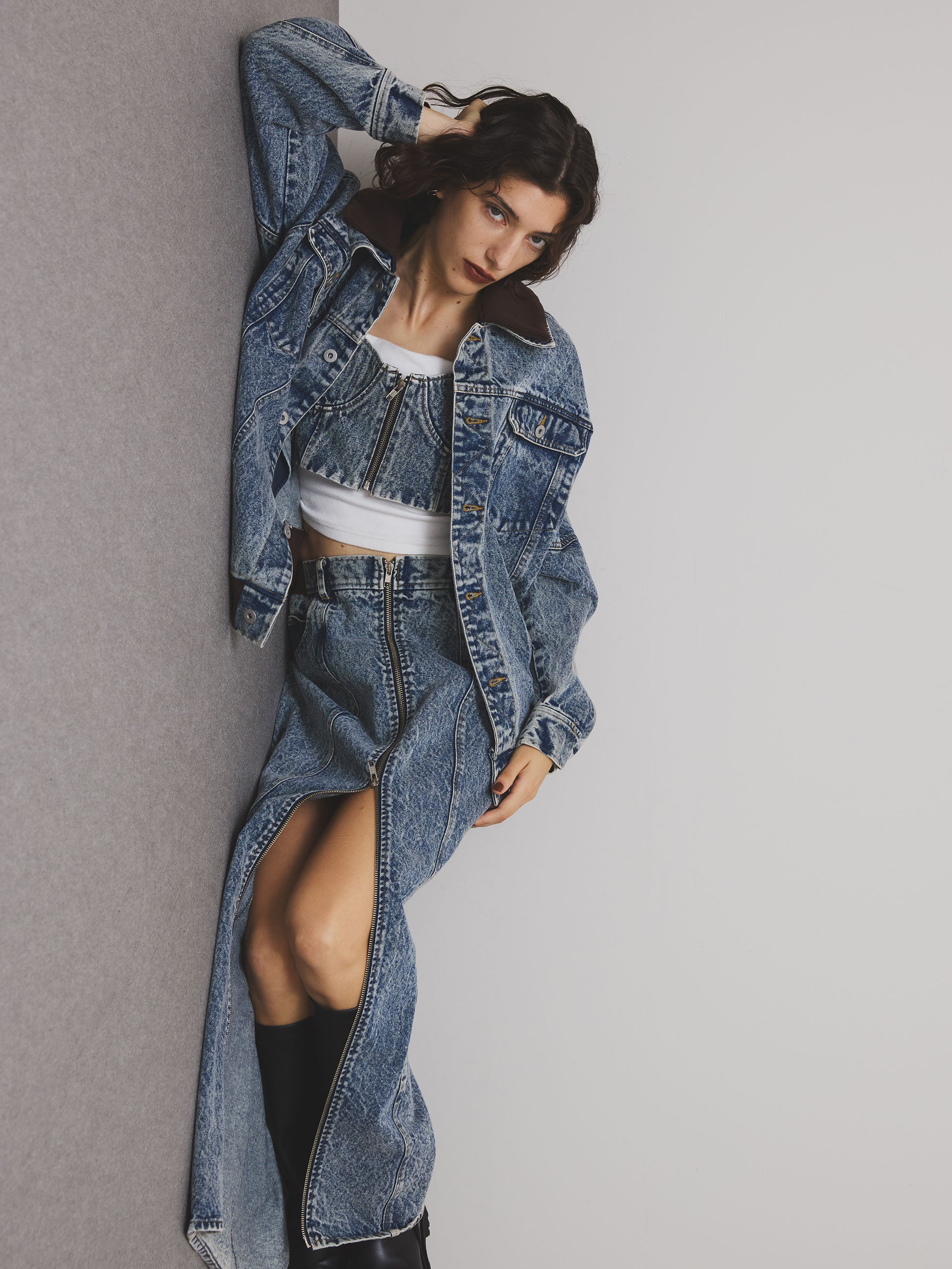 RIB MIX DENIM BUSTIER
