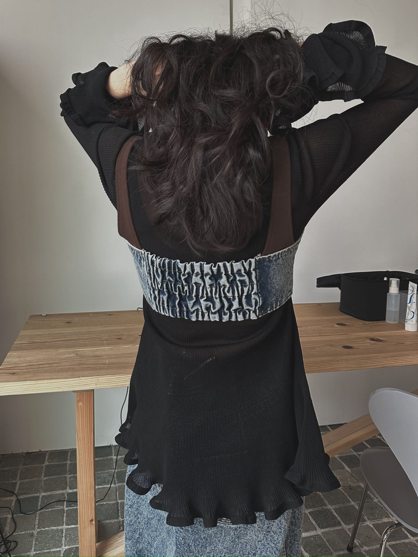 RIB MIX DENIM BUSTIER