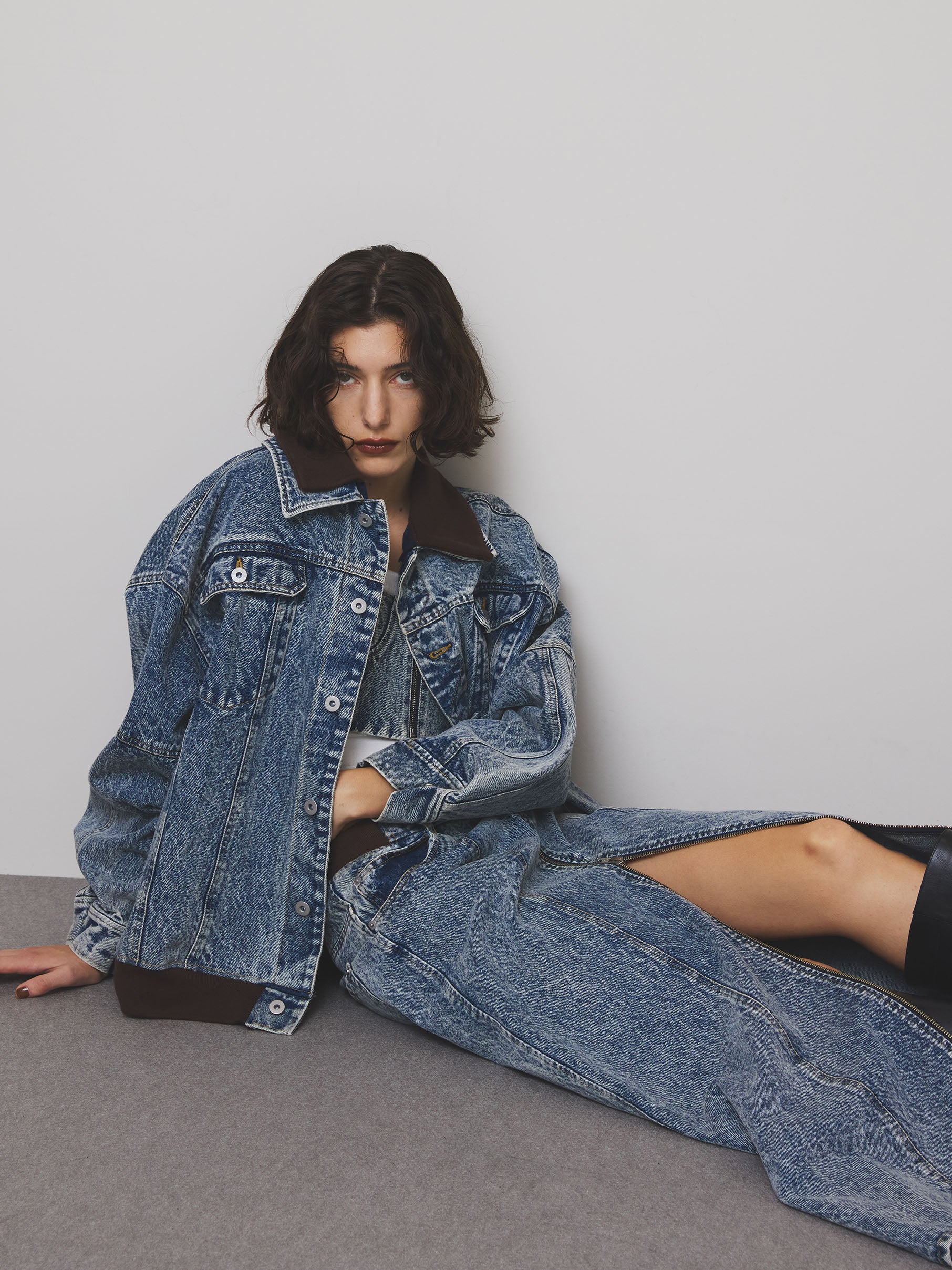 RIB MIX DENIM BUSTIER