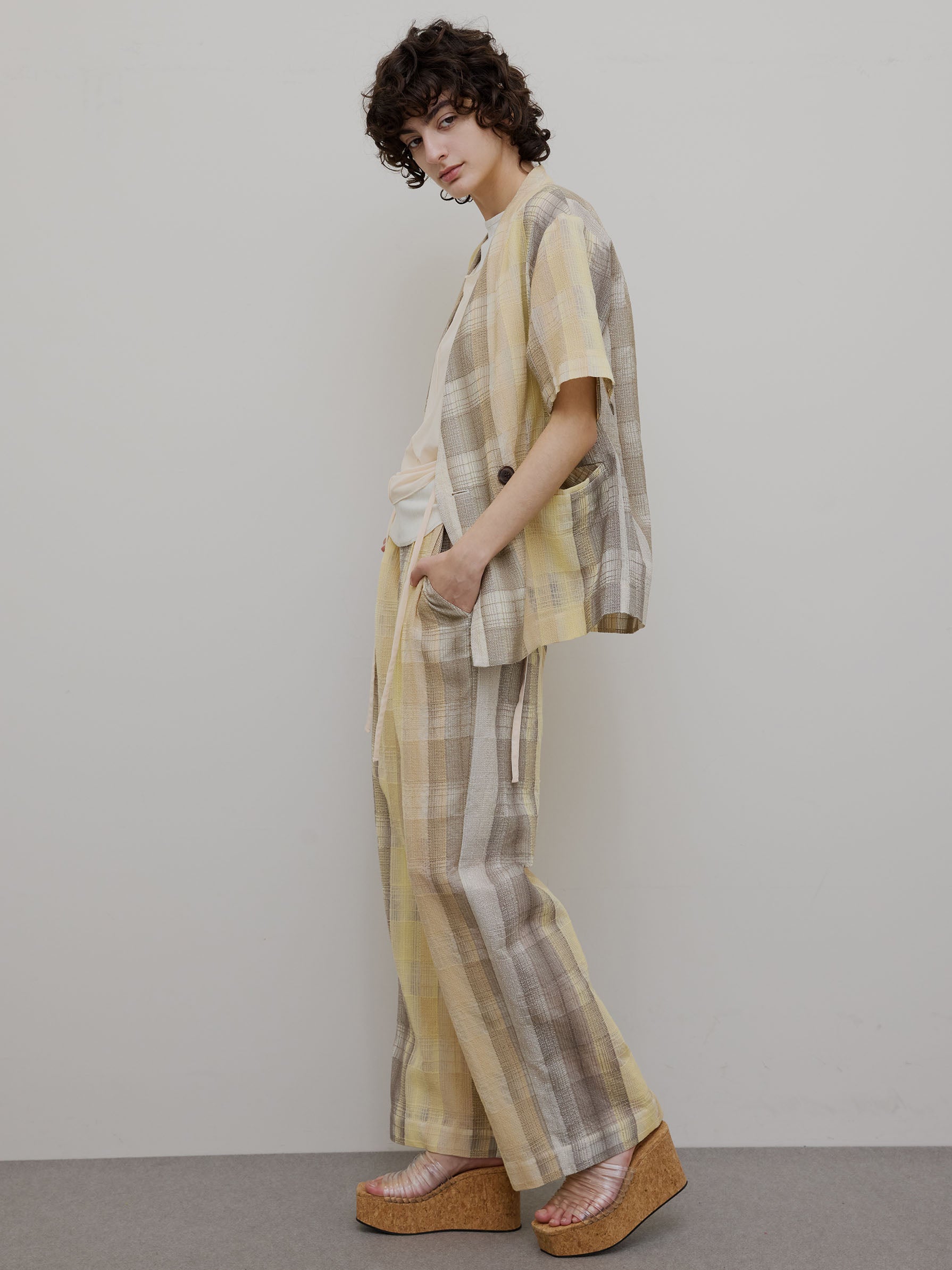 CHECK EMBROIDERY STRAIGHT PANTS