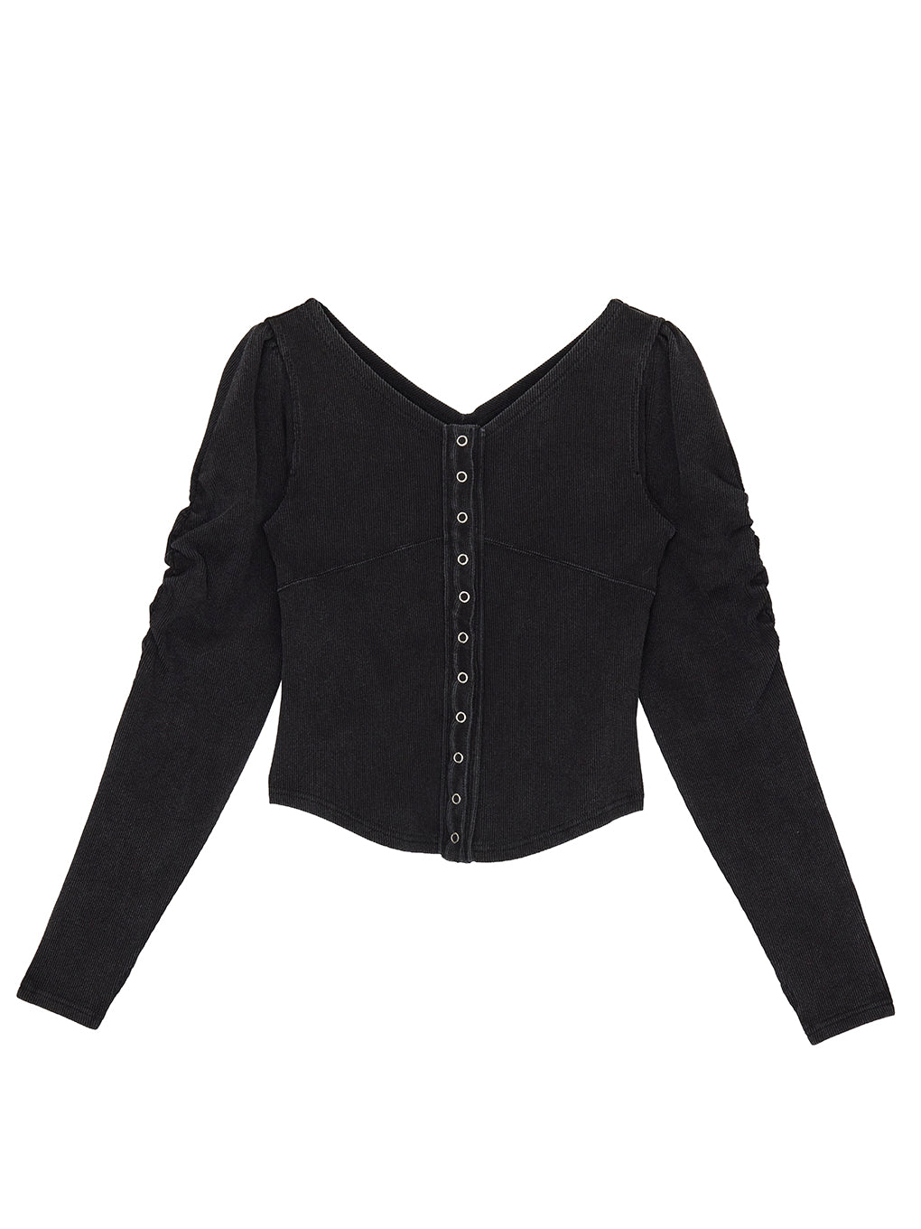 DENIM LIKE BALLOON SLEEVE CUT TOP