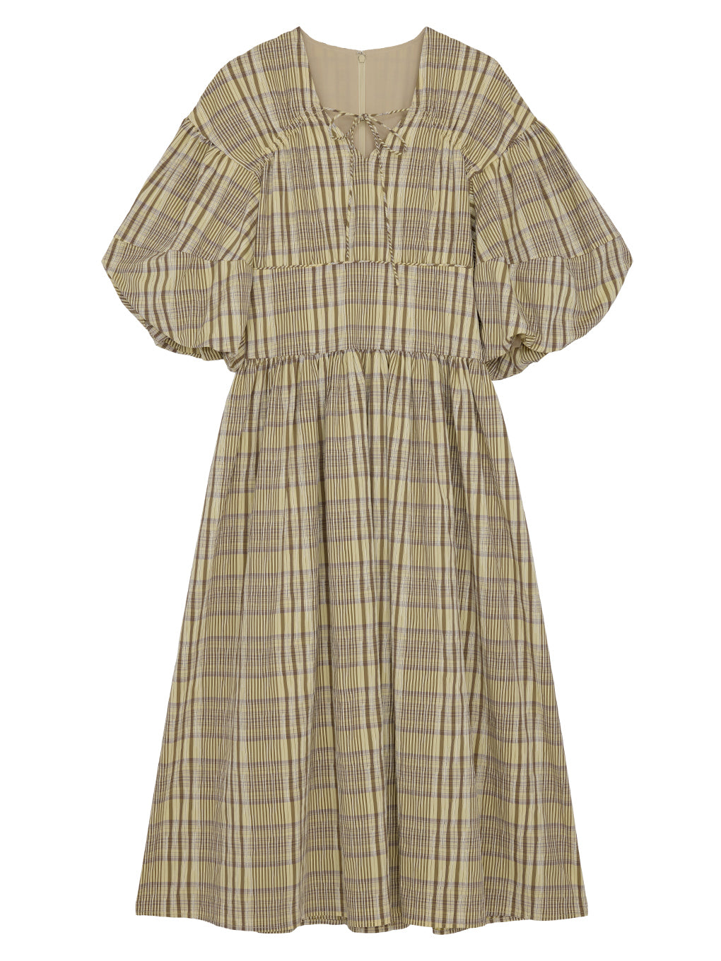 BALLOON SLEEVE CHECK DRESS