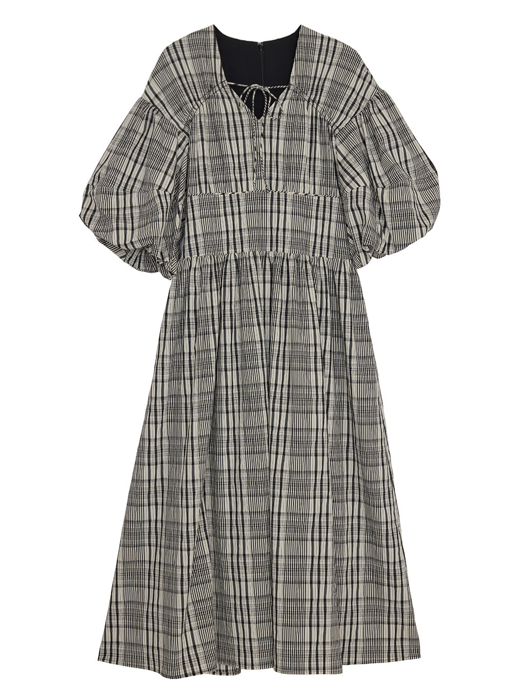 BALLOON SLEEVE CHECK DRESS