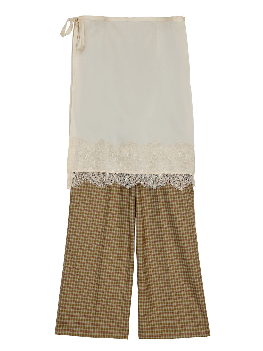 SATIN LACE LAYERED PANTS