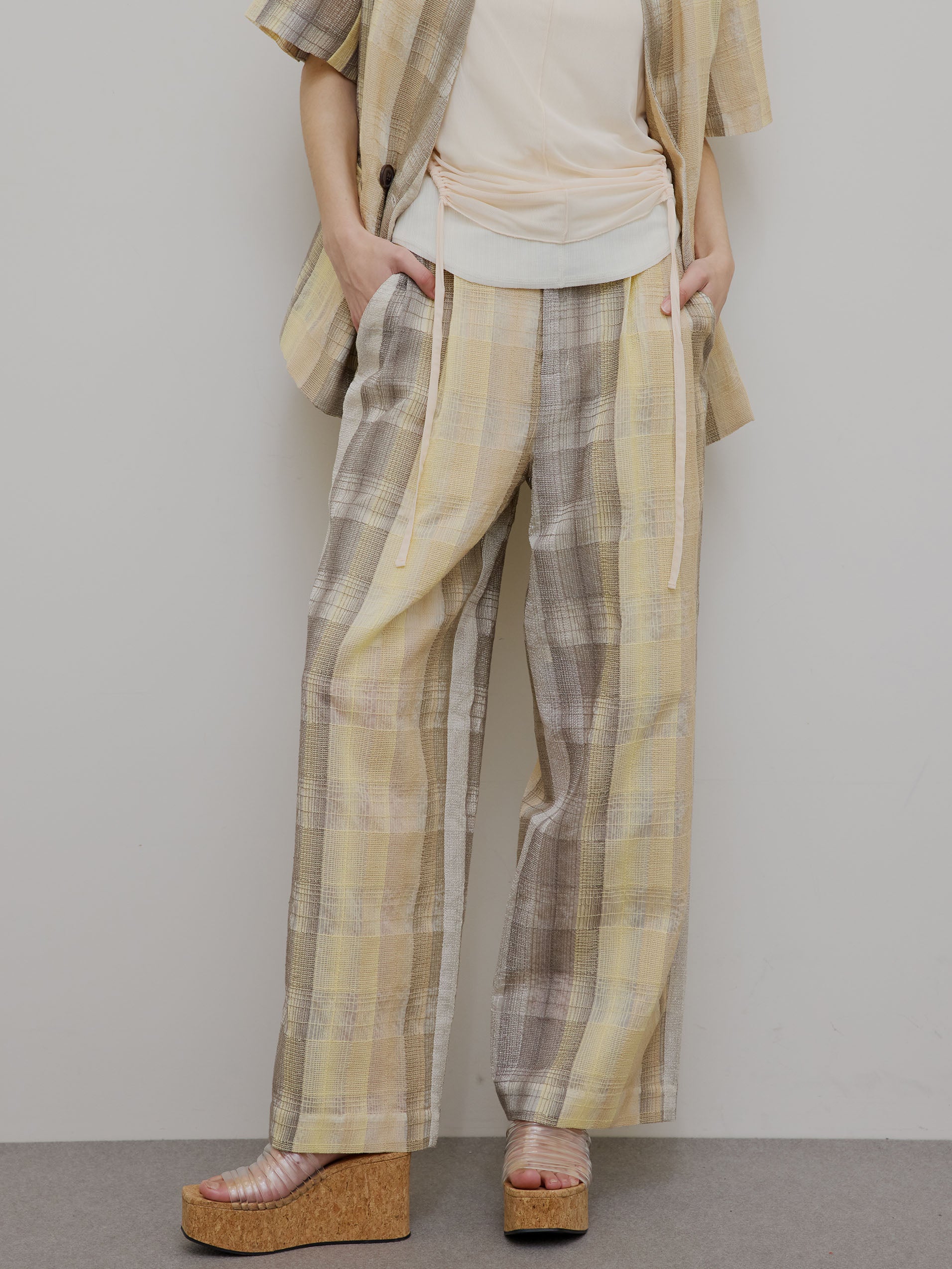 CHECK EMBROIDERY STRAIGHT PANTS