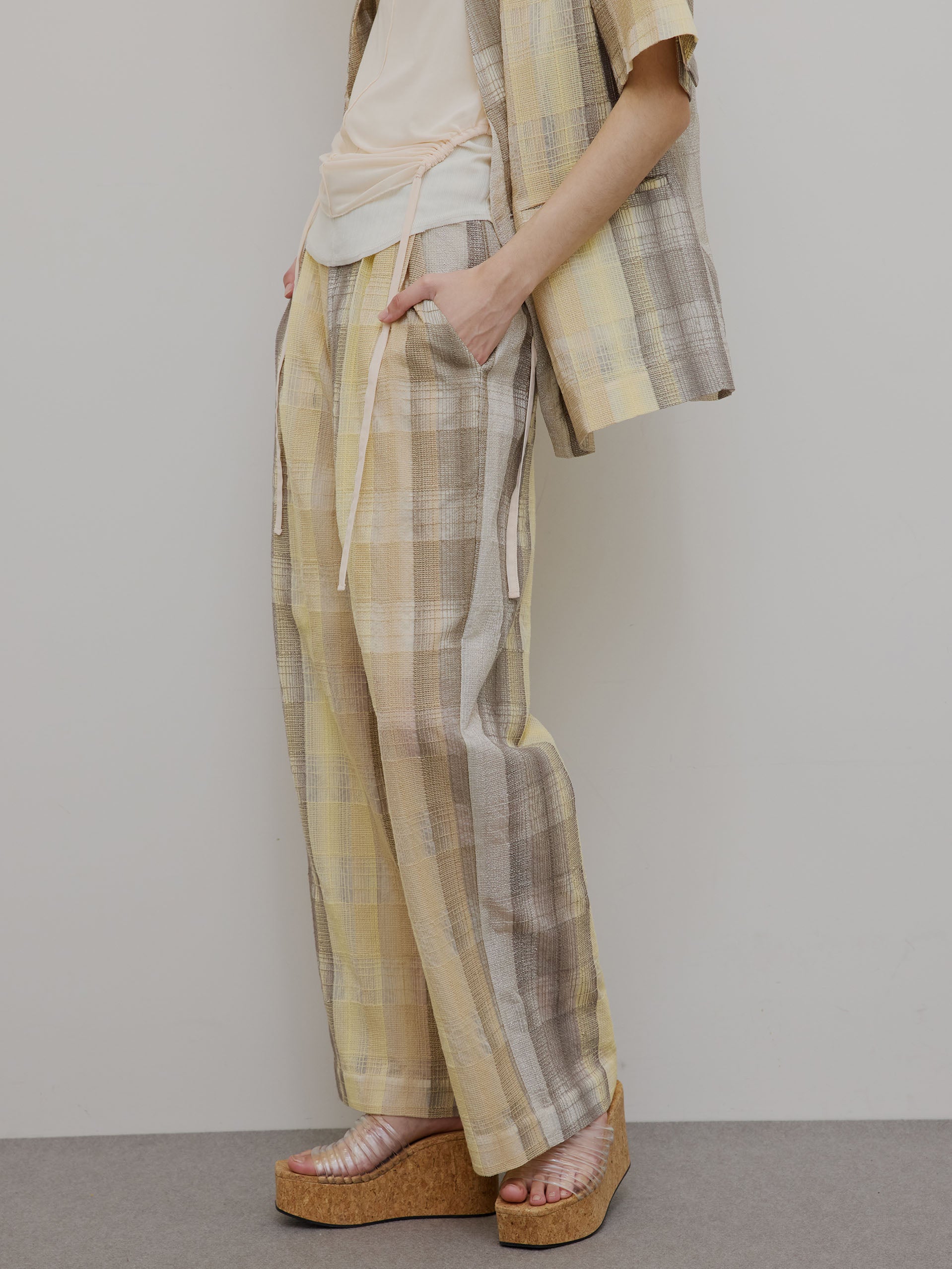 CHECK EMBROIDERY STRAIGHT PANTS