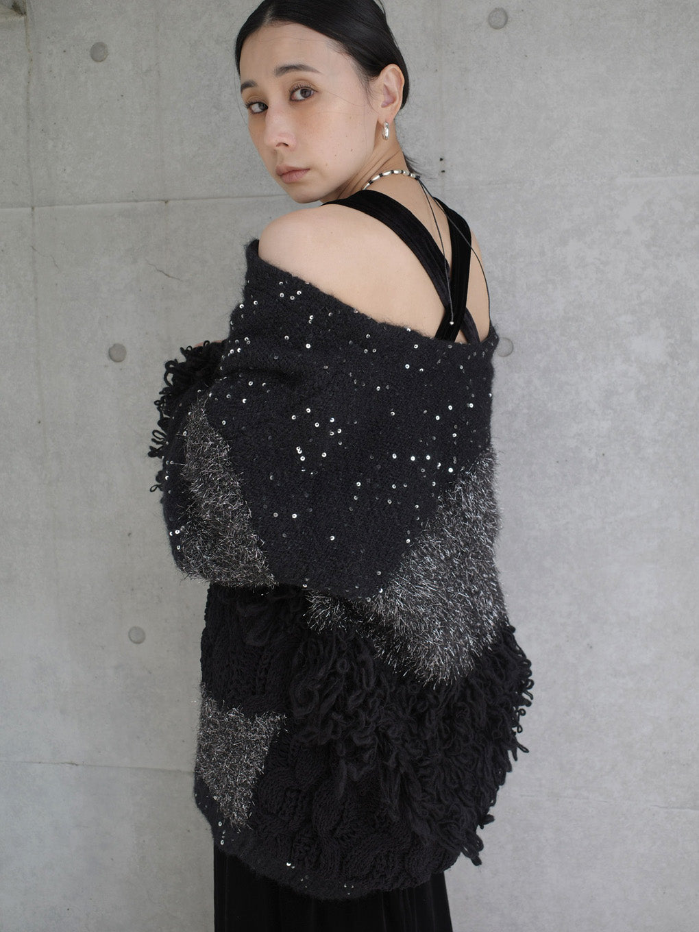 UND MIX YARN PATCHWORK KNIT CARDIGAN